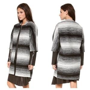 Parker Women's Black White Stripe Lambs Leather Trim Western Style Coat Size XS